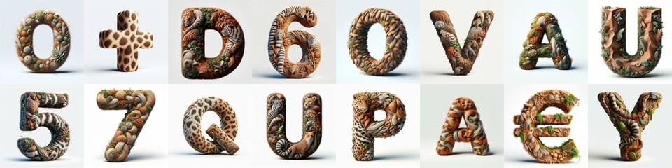 Fototapeta premium Animal lettering 3D. AI generated illustration