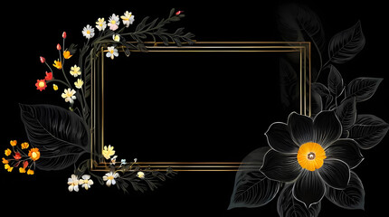 Floral Frame on Black Background