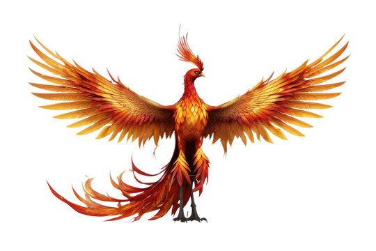 a high quality stock photograph of a single phoenix fantasy character full body isolated on a white background