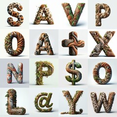 Fototapeta premium Animal lettering 3D. AI generated illustration