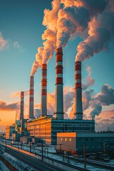 massive over 380 megawatts capacity power station with a touch of green in the fresh color palette photorealistic - obrazy, fototapety, plakaty