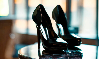 women's high heel shoes. Selective focus. - obrazy, fototapety, plakaty