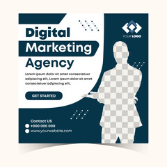 Creative digital marketing social media post and web banner design for corporate business agency.
Modern marketing banner template with a place for the photo. Usable for social media, and website