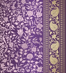 wedding card design, traditional paisley floral pattern , royal India	
