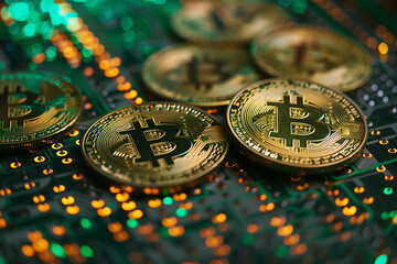 cryptocurrency symbolic coin among scattered metallic coins
