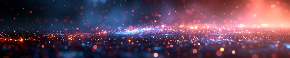 An abstract depiction of network connections with sparkling nodes in blue and pink hues, symbolizing digital communication. - obrazy, fototapety, plakaty