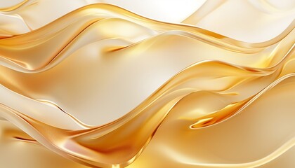 Fototapeta premium Background of rich gold smooth cosmetic elixir. A close up of ambercolored liquid, fluidly moving across a white background, creating a mesmerizing pattern. 