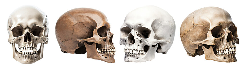 Set of human skulls, cut out - obrazy, fototapety, plakaty