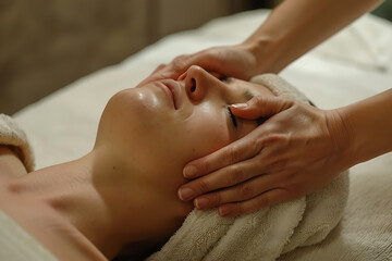 A professional massage therapist giving a relaxing massage to a client, using gentle motions to ease tension and promote well-being