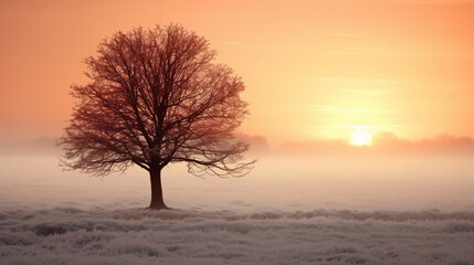 Morning mist in a wintry Dutch polder landscape
