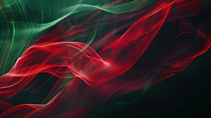 Obraz premium Lightness and smoothness of movement thin abstract streams of green and red smoke on black background