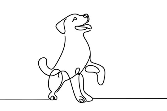 A vector image of a dog giving a paw, drawn with one line.