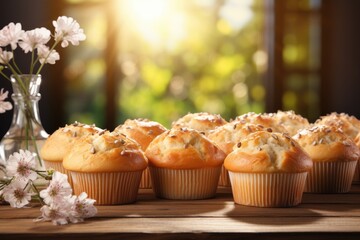 fresh muffin is served at the kitchen table professional advertising food photography - obrazy, fototapety, plakaty