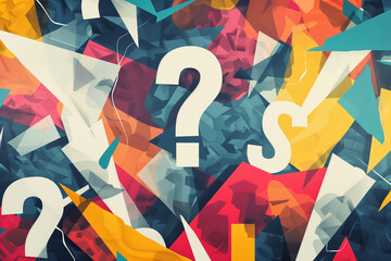 Colorful geometric backdrop with question marks - obrazy, fototapety, plakaty