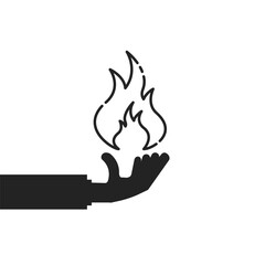 simple hand holding thin line bright flame
