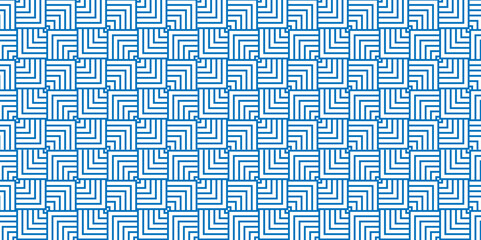 Minimal diamond geometric waves spiral pattern and abstract circle wave line. blue seamless tile stripe geomatics overlapping create retro square line backdrop pattern background. Overlapping Pattern.