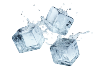 Three falling ice cubes, cut out