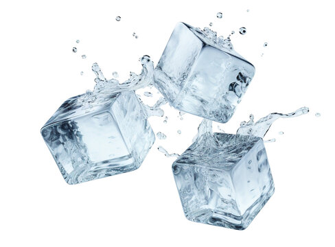 Three falling ice cubes, cut out