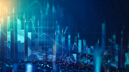 Urban Finance: Double Exposure of City Skyline and Stock Market Charts Signifying Economic Growth