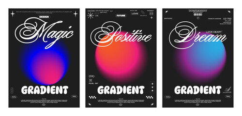 Collection of abstract aura retro posters with blurred circles. Positive energy, glow, soul. Sunset lamp circle vector.