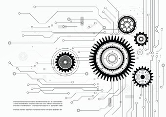 Abstract design composed of gears and cogwheels, symbolizing a fusion of technology and machinery within a business and engineering context on white background. Vector illustration.