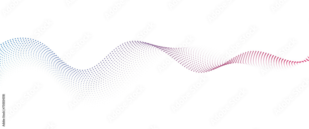 Wall mural flowing dot wave pattern halftone curve shape on transparent background