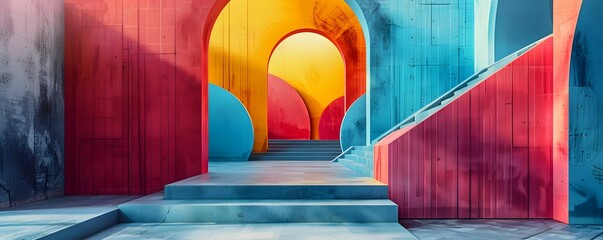 Colorful Geometric Architectural Passageway