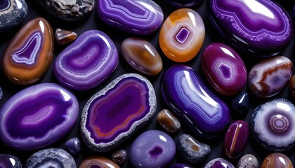 Obraz na płótnie Canvas Smooth concentric pattern purple agate stones isolated 