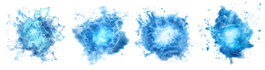 Set of blue flames and explosions on transparent background. For use on light backgrounds.	