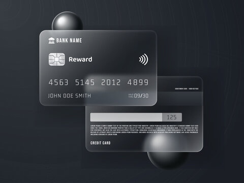 Credit card mockup in glass morphism style Front and backside fully editable in EPS format