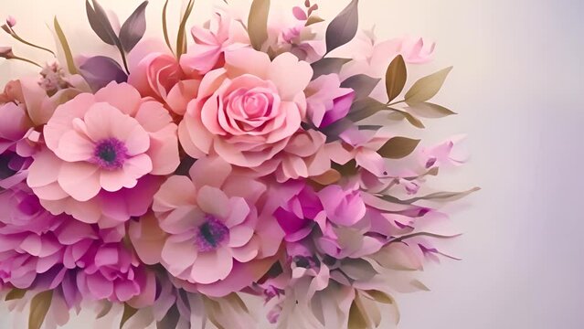 Pink Flowers With Green Leaves Painting Generative AI