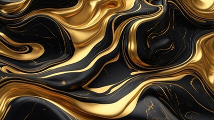 Liquid black marble with gold textures. Luxury pattern, golden, fluid illustration. Abstract melted, golden, texture. 3D illustration, 3D render. background, fashion, luxurious, 4k wallpaper
