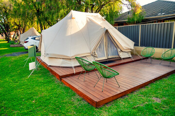 A beautiful glamping tent in a camping