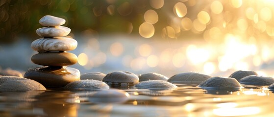 Tranquil Balance: Rocks Atop Water
