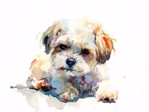 Watercolor Drawing of Cute Dog Puppy Colorful Illustration isolated on white background HD Print 4928x3712 pixels Neo Art V5 83