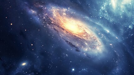Majestic spiral galaxy amidst star-studded cosmic clouds - obrazy, fototapety, plakaty