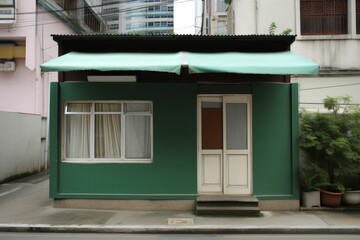 Small Green Building With Green Awning