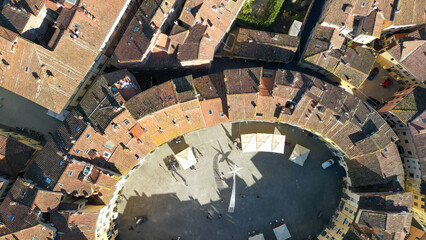 Aerial view of Piazza Anfiteatro in Lucca, Tuscany - Italy