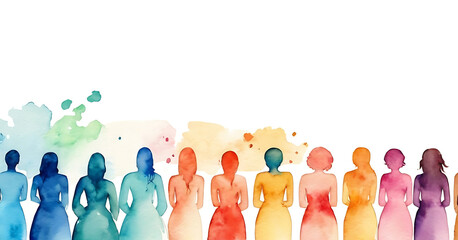 water color photo of a group of women holding hands, 8th march, Women's day - obrazy, fototapety, plakaty