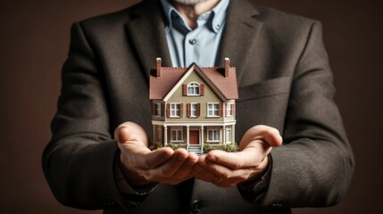 Man Holding Model House in Hands