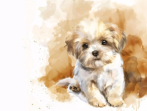 Watercolor Drawing of Cute Dog Puppy Colorful Illustration isolated on white background HD Print 4928x3712 pixels Neo Art V5 21