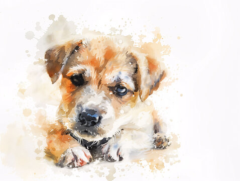 Watercolor Drawing of Cute Dog Puppy Colorful Illustration isolated on white background HD Print 4928x3712 pixels Neo Art V5 19