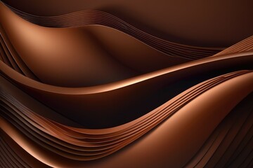 Obraz premium Dark brown abstract background with 3d texture, wavy lines and gradient transition, dynamic shape
