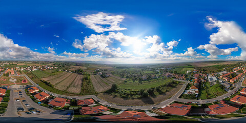 Aerial view of italian countryside village and homes with park - 360 degrees photo