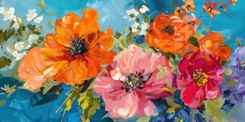 Floral Study with Vibrant Hues, Render a floral arrangement using contrasting colors to highlight the beauty and diversity of the blooms, exploring the juxtaposition of warm and cool tones.