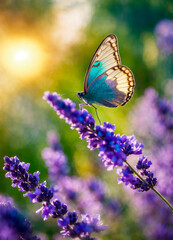butterflies on lavender flowers. Selective focus.