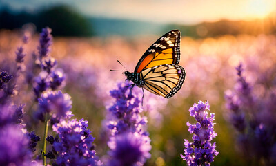 Naklejka premium butterflies on lavender flowers. Selective focus.