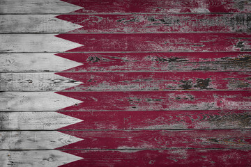 The national flag of  Bahrain  is painted on uneven wooden  boards. Country symbol.