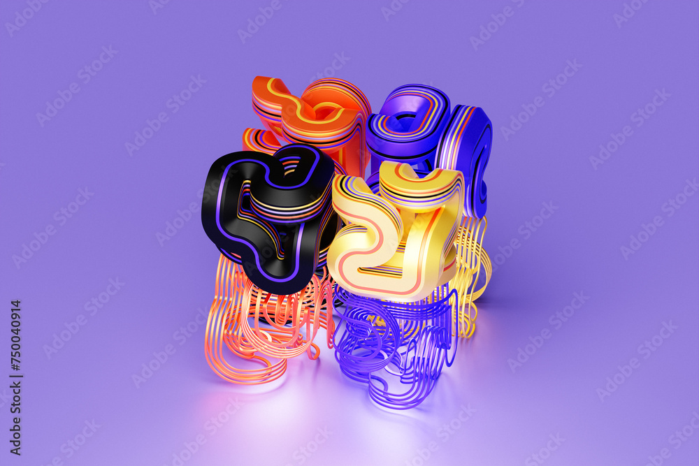 Poster abstract dynamic shape with multi-colored sides, sides. 3d illustration and rendering. elegant line 