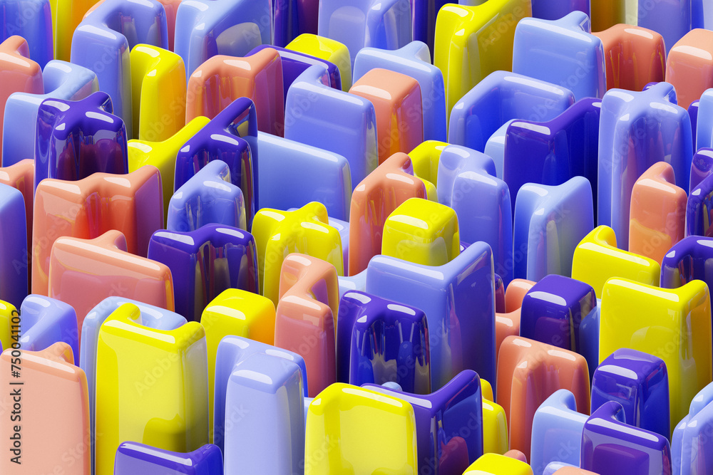Poster 3d rendering of an abstract multi-colored pattern of shapes